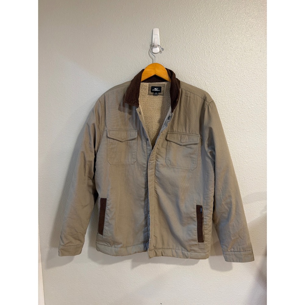 O'Neill Canvas Jacket Mens XL Tan Sherpa Lined Corduroy Collar Workwear Barn - Picture 2 of 7